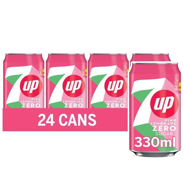 7up Zero Pink Lemonade Soft Drink Cans - (24x330ml)