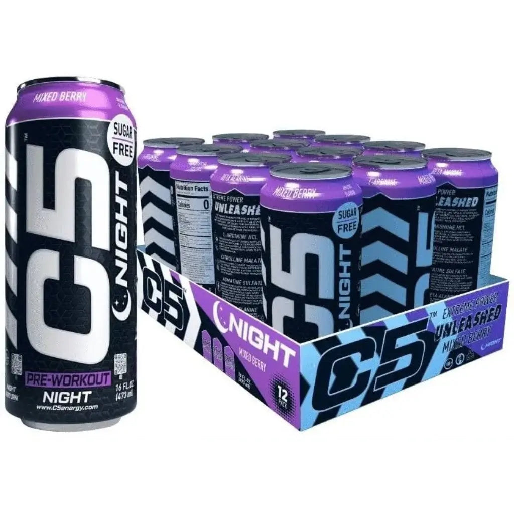 C5 Mixed Berry Pre-Workout Night Energy Drink Cans - (12x473ml)