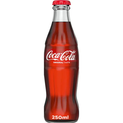 Coca-Cola bottle with red label on a white background