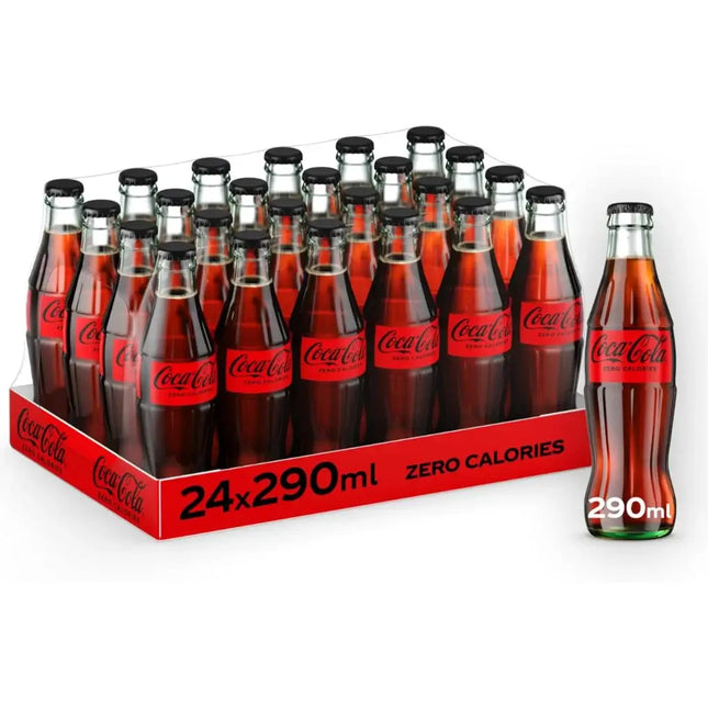 Coca Cola Zero Carbonated Soft Drink Glass Bottles - (24x290ml)
