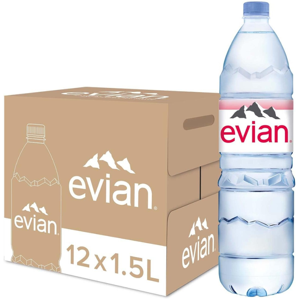 Evian Natural Mineral Water Bottles - (12x1.5L)