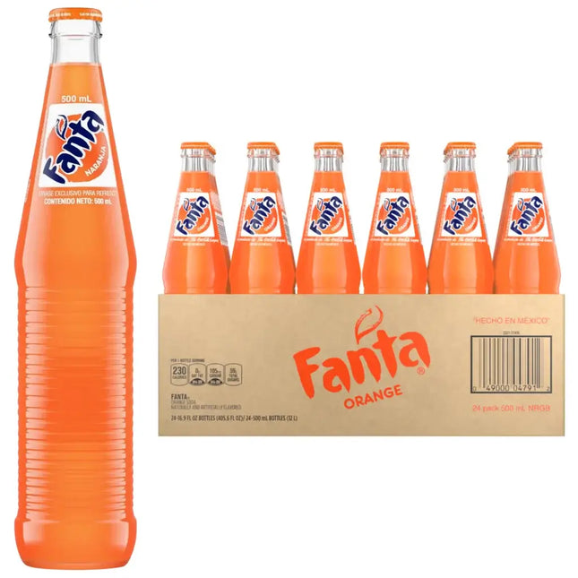 Fanta Orange Mexican Carbonated Soft Drink Glass Bottles - (24x500ml)