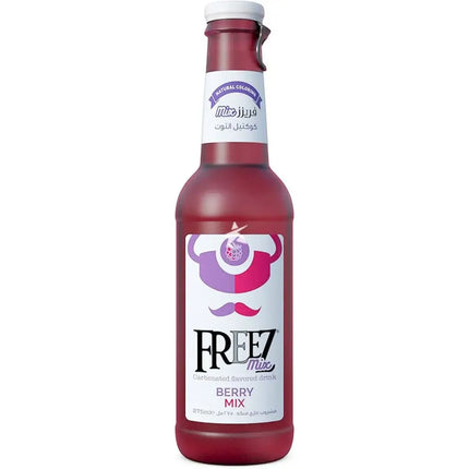 Red bottle of Freez Berry Mix on a white background