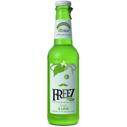 Green bottle of FREEZ Kiwi & Lime flavor on a white background