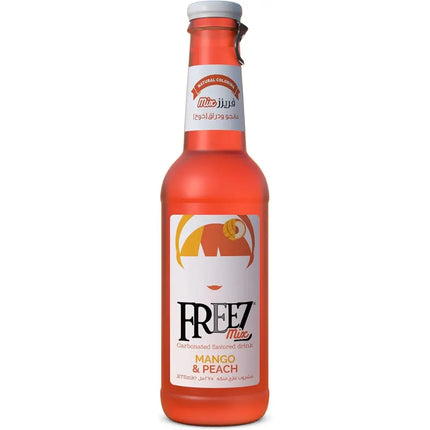 Bottle of FREEZ Mango & Peach flavor on a white background