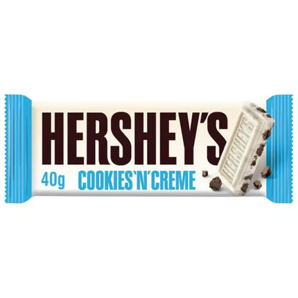 Hershey's Cookies 'N' Creme chocolate bar packaging on a white background