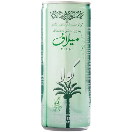 Green can with palm tree design and 'MILAF' branding on a white background