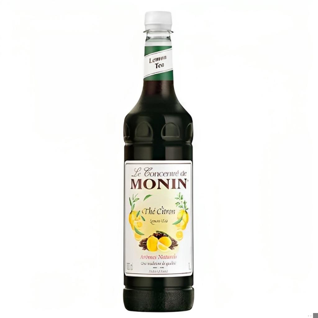 1L Monin Lemon Ice Tea Syrup bottle with label and lemon graphics on white background.