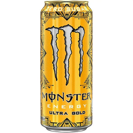 Monster Energy Ultra Gold can on a white background
