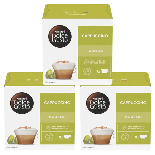 Nescafé Dolce Gusto Cappuccino Coffee Capsules – (3 Packs x 16 Pods)
