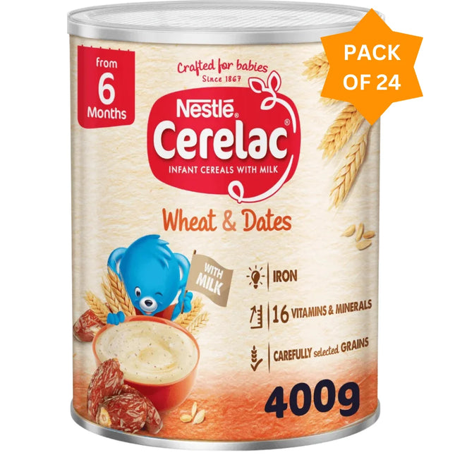 Nestle Cerelac Infant Cereal Wheat & Dates (6+ Months) - (24x400g)