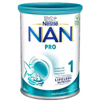 Nestle NAN Pro 1 baby formula can on a white background