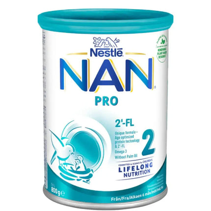 Nestle NAN Pro 2+FL infant formula can on a white background