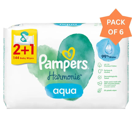Pampers Harmonie Aqua Baby Wipes – (6 Packs x 144 Wipes, Total 864 Wipes)
