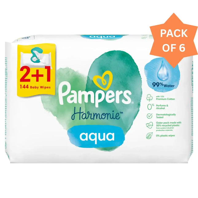 Pampers Harmonie Aqua Baby Wipes – (6 Packs x 144 Wipes, Total 864 Wipes)