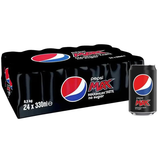 Packaging of Pepsi Max cans with a black background