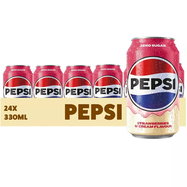 Pepsi Strawberries 'n' Cream Zero Sugar Soft Drink Cans - (24x330ml)
