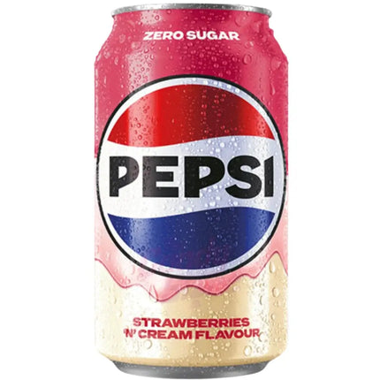 Pepsi Zero Sugar Strawberry & Cream flavor can on a white background