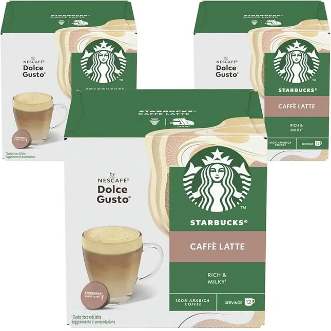 Starbucks Caffè Latte By Nescafe Dolce Gusto Capsules - (3 Packs x 12 Pods)