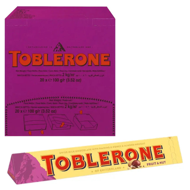 Toblerone Swiss Fruit and Nut Chocolate Bar - (20x100g)