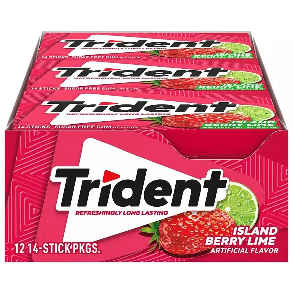 Trident Island Berry Lime Sugar Free Gum - 12 Packs of 14 Sticks