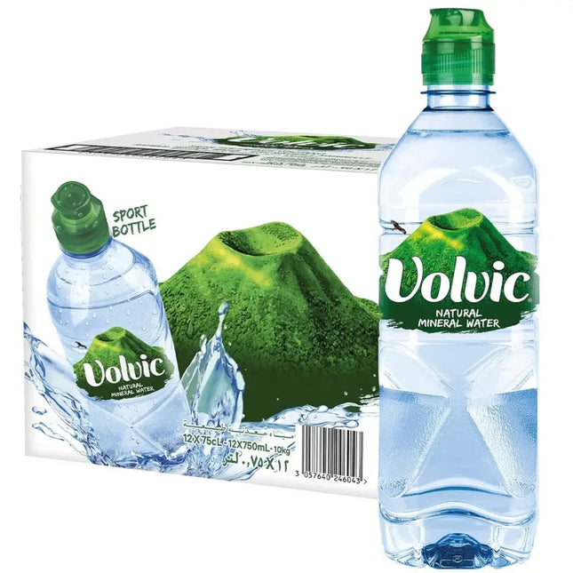 Volvic Natural Still Mineral Water Sports Cap Bottles - (12x750ml)