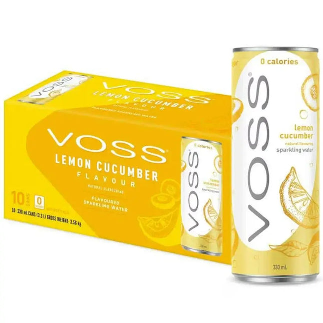 Voss Lemon Cucumber Flavoured Sparkling Water Cans - (10x330ml)