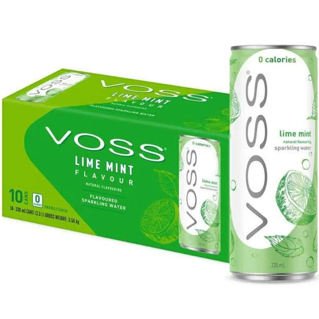 Voss Lime Mint Flavoured Sparkling Water Cans - (10x330ml)
