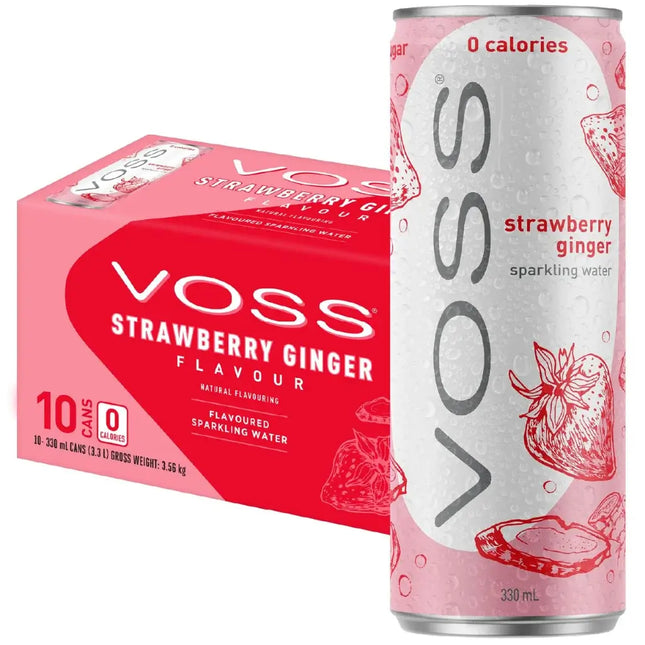 Voss Strawberry Ginger Flavoured Sparkling Water Cans - (10x330ml)